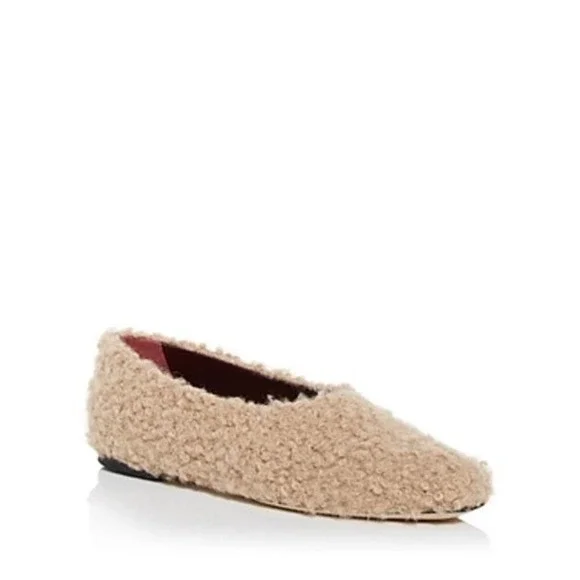 【新品・未使用】STAUD FLUFF BALLET FLAT STAUD Faux fur-trimmed leather ballet flats | NET-A-PORTER